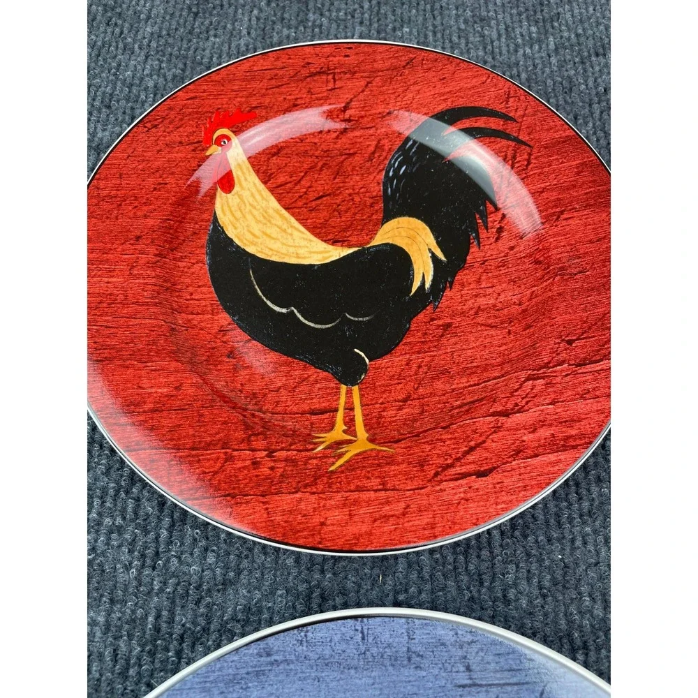 Warren Kimble Brandon House Country Quartet Rooster Stoneware Plates Set 4 8.25